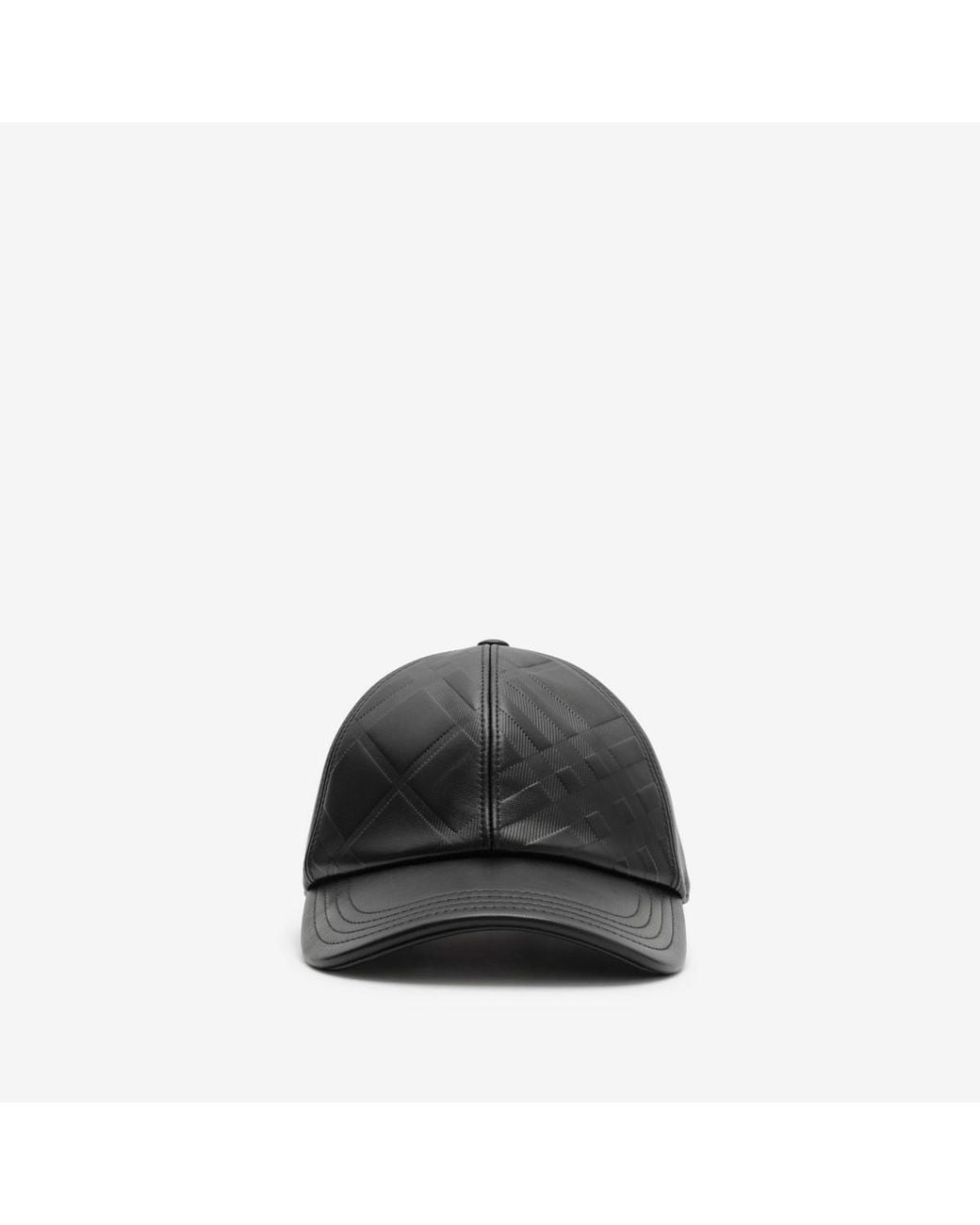 Burberry Black Embossed Check Leather Baseball Cap for men