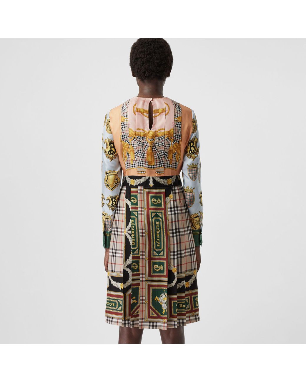 Burberry Archive Scarf Print Pleated Silk Dress | Lyst