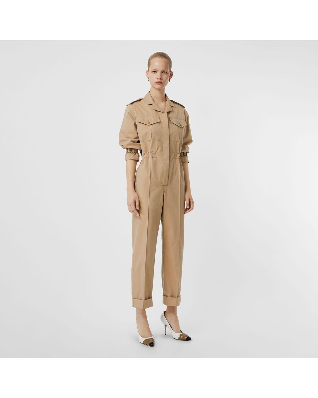 Burberry Cotton Jumpsuit in Natural | Lyst