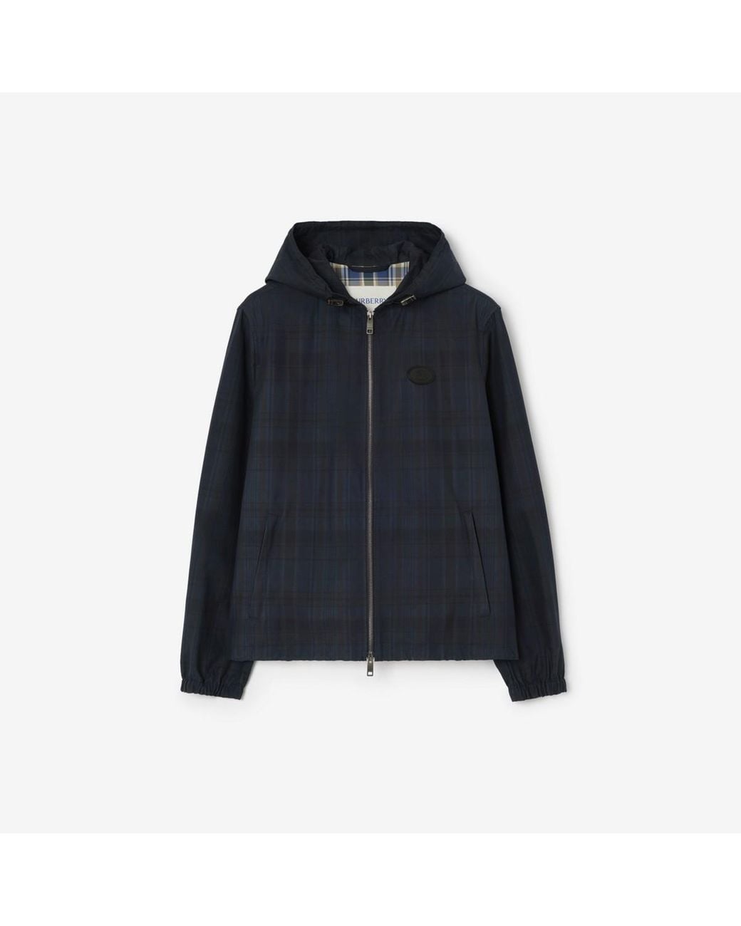Burberry Blue Check Cotton Newport Hooded Jacket for men