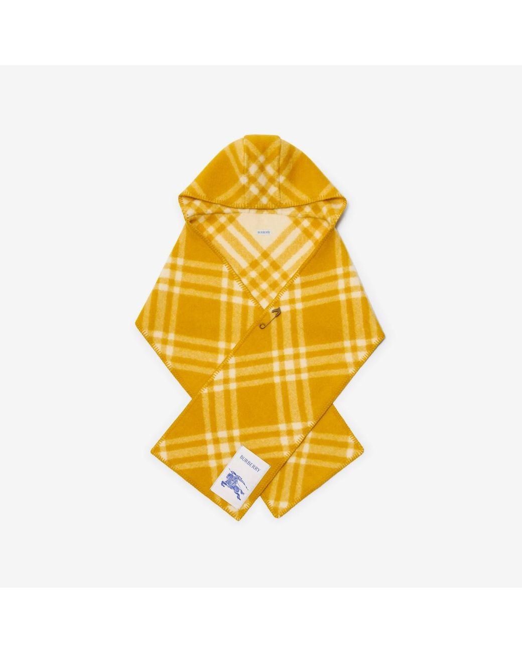 Burberry Yellow Check Wool Hooded Scarf