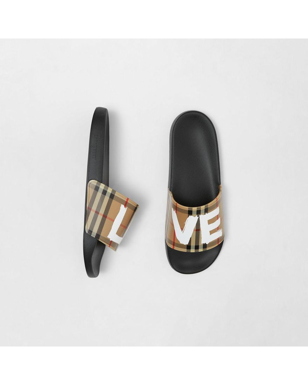 Burberry Love Print Vintage Check Slides for Men | Lyst