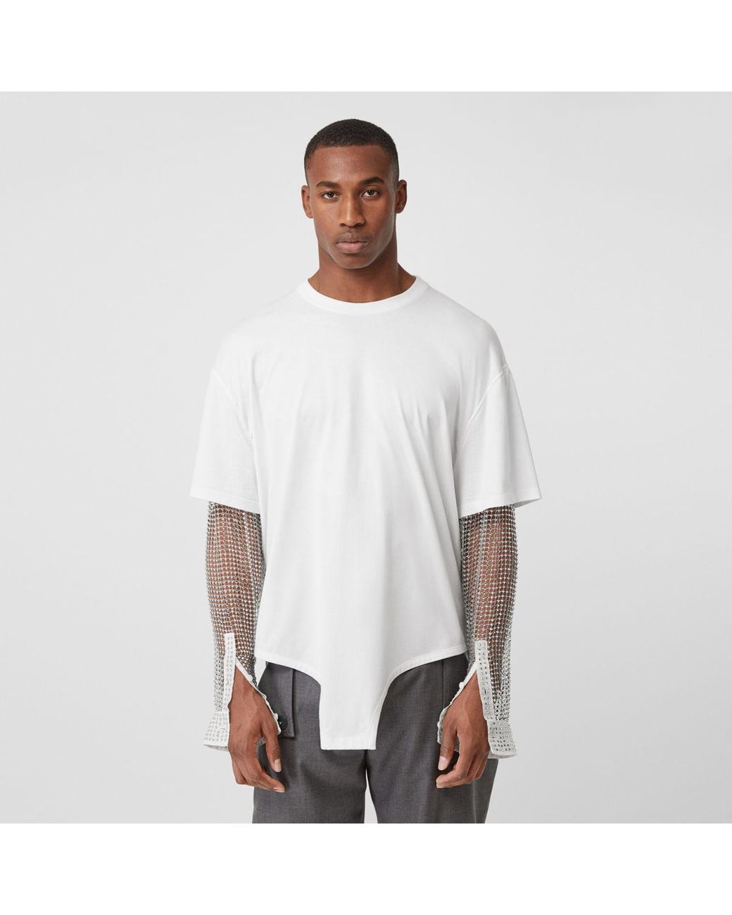 Burberry Crystal Sleeve Cut-out Hem Cotton Oversized T-shirt in White for  Men | Lyst