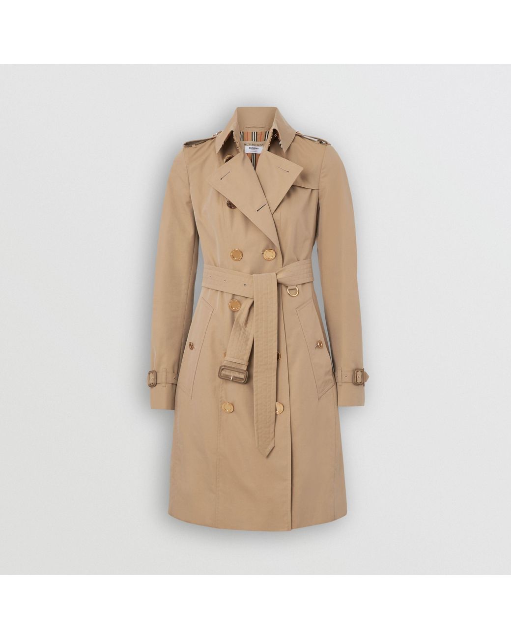 Burberry Gold Button Cotton Gabardine Trench Coat in Natural | Lyst Canada