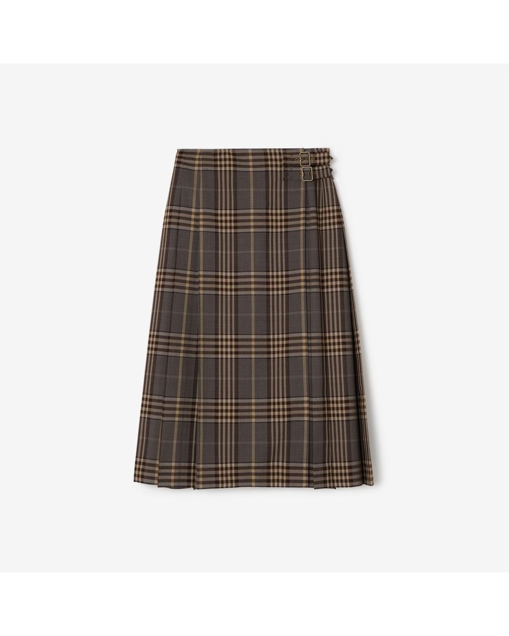 Burberry Brown Check Wool Midi Kilt