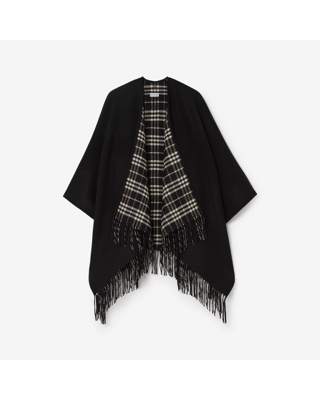 Burberry Black Reversible Check Wool Cape