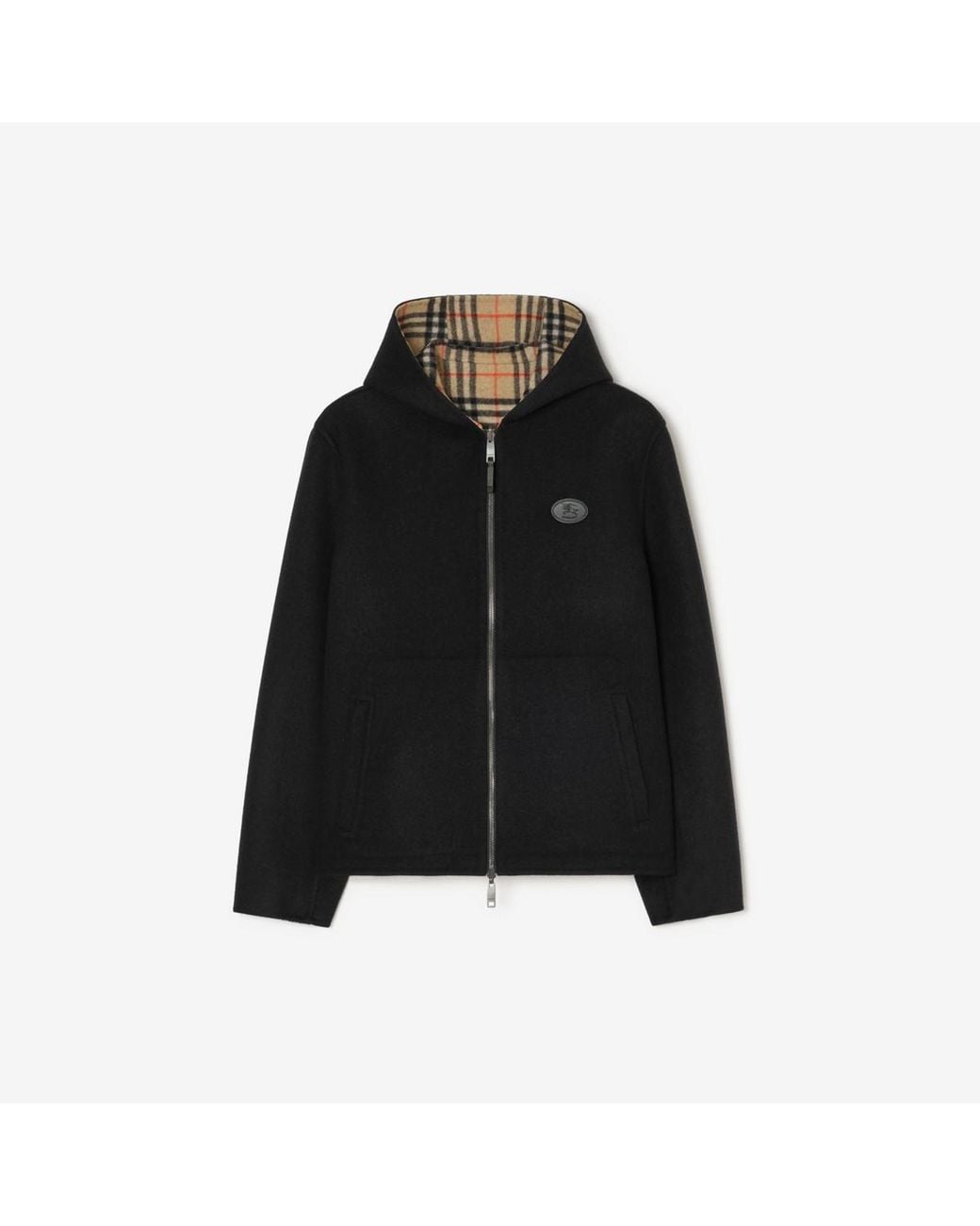Burberry Black Reversible Wool Newport Hooded Jacket for men