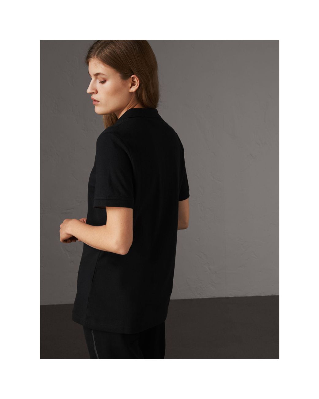 Check Sleeve Cotton T-shirt in Black - Women | Burberry® Official