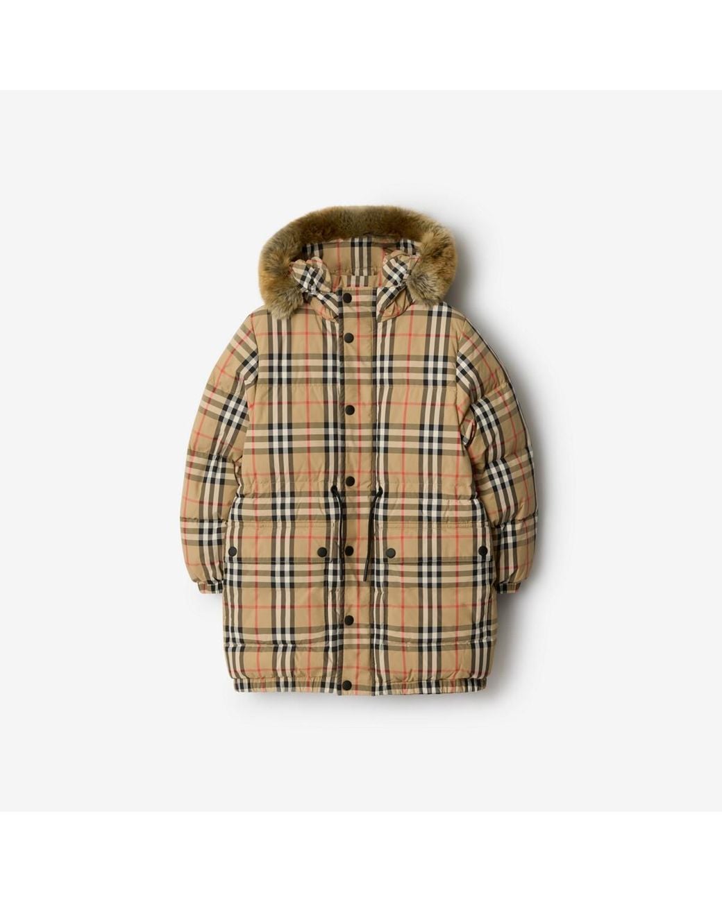 Burberry Metallic Childrens Faux Fur Trim Check Nylon Puffer Coat for men