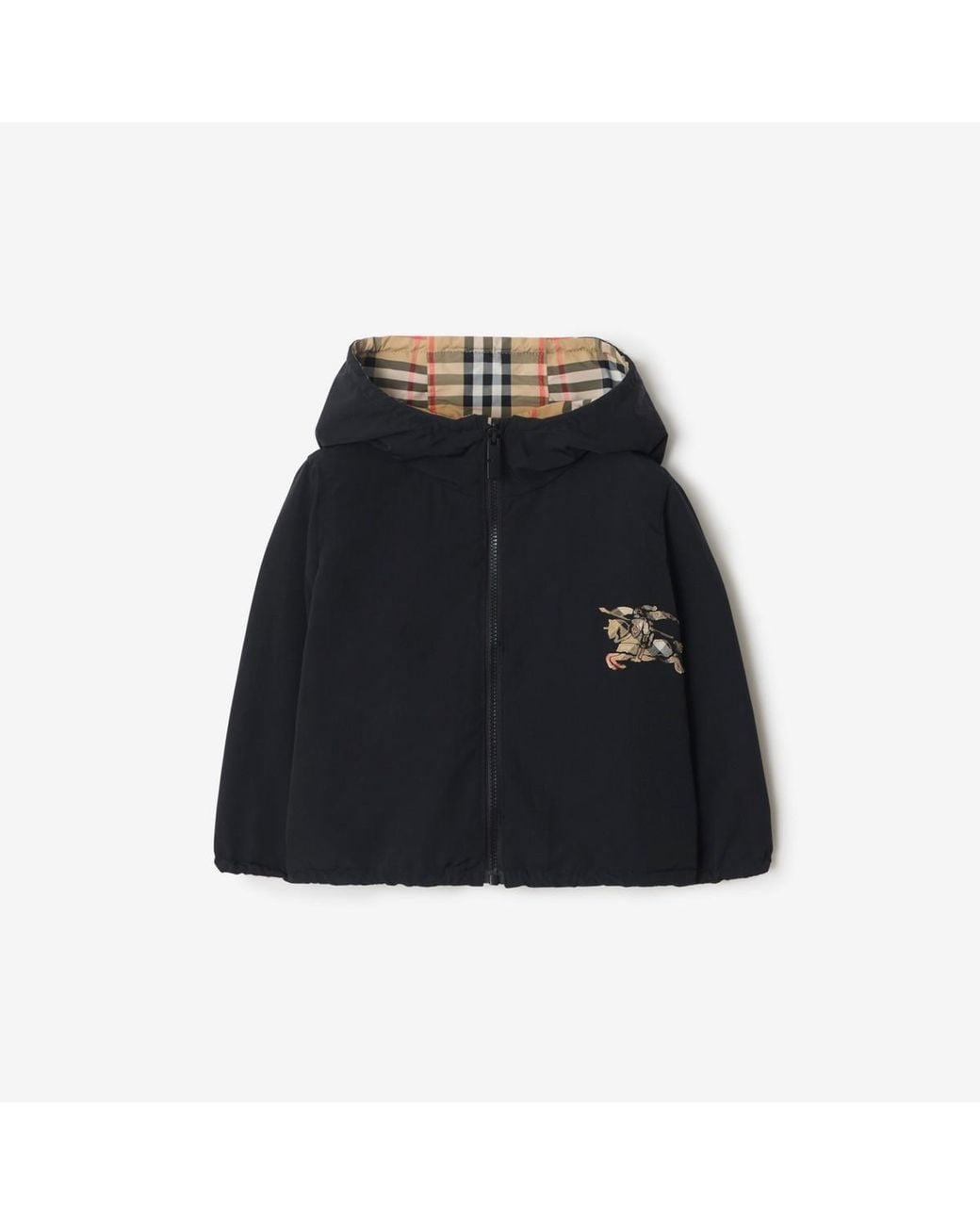 Burberry Black Childrens Reversible Check Hooded Jacket for men