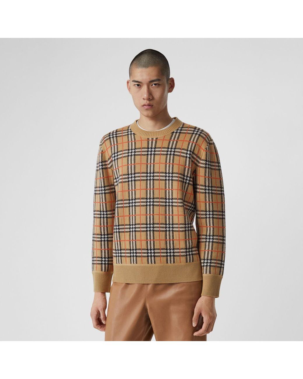 Burberry check detail top merino wool sweater