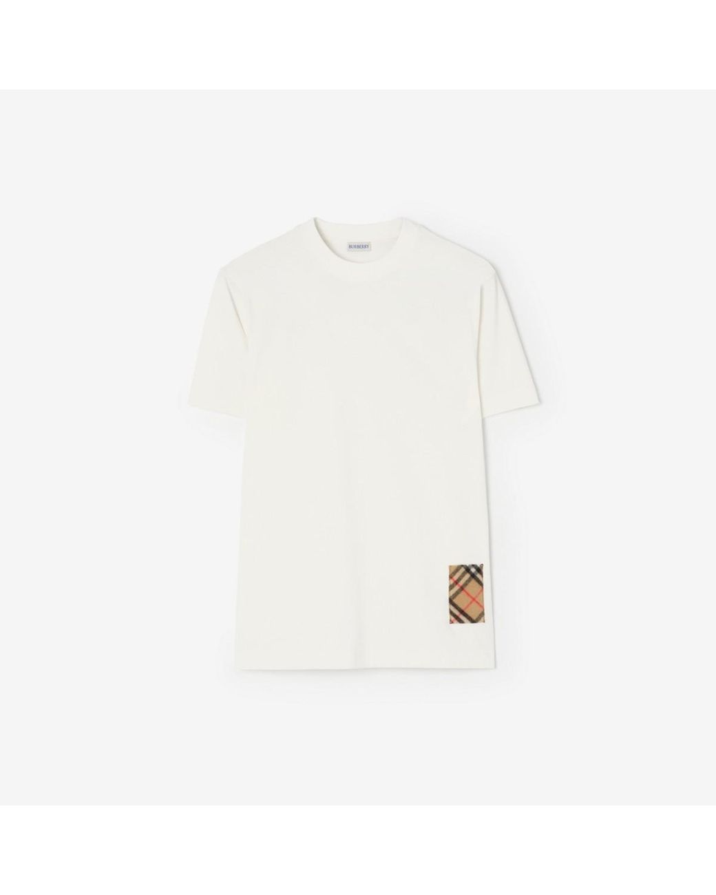 Burberry White Check Cashmere Patch Cotton T-Shirt for men