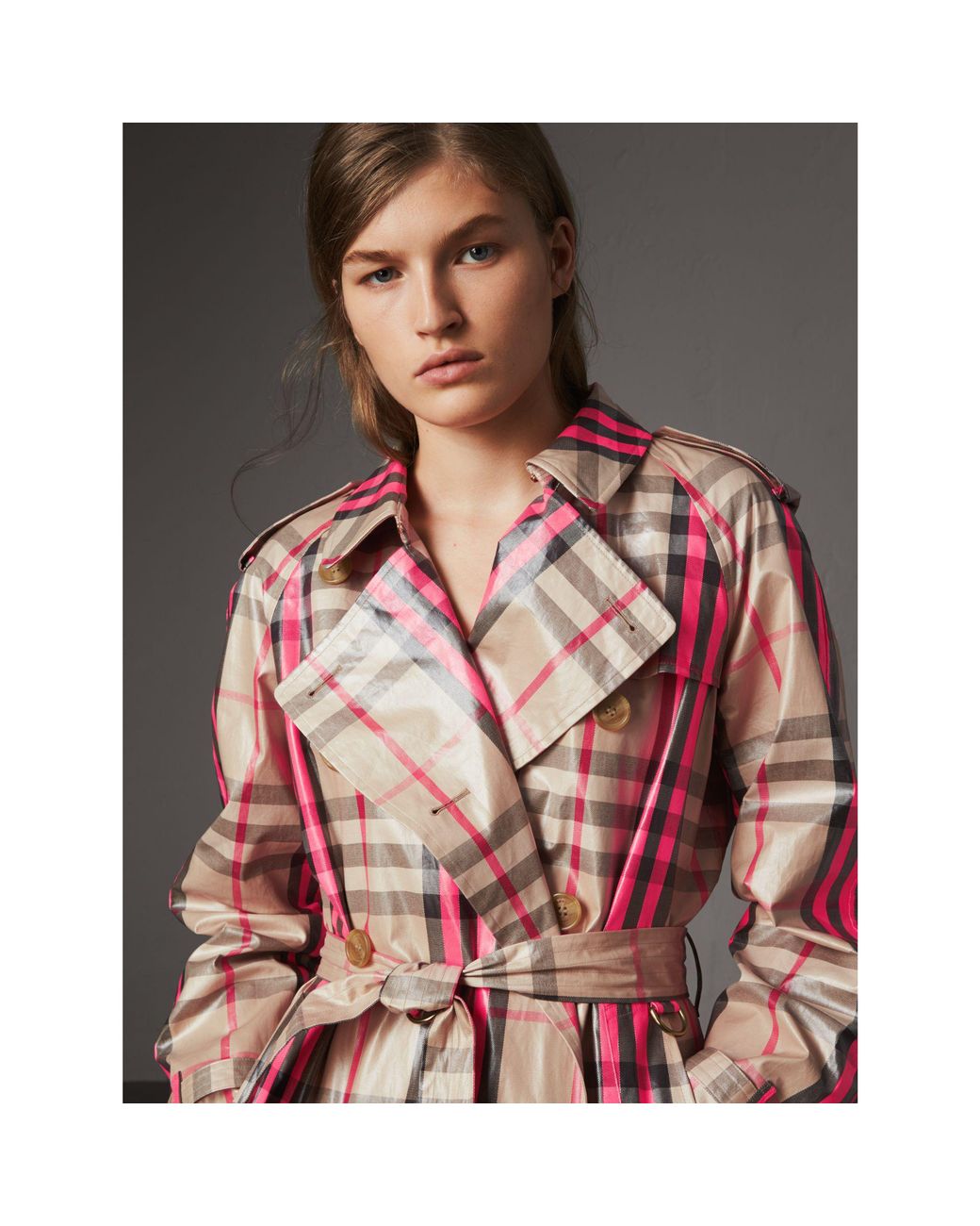 Burberry Laminated Check Trench Coat in Pink Lyst Canada