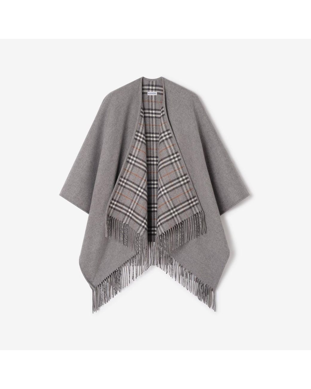 Burberry Gray Reversible Check Wool Cape