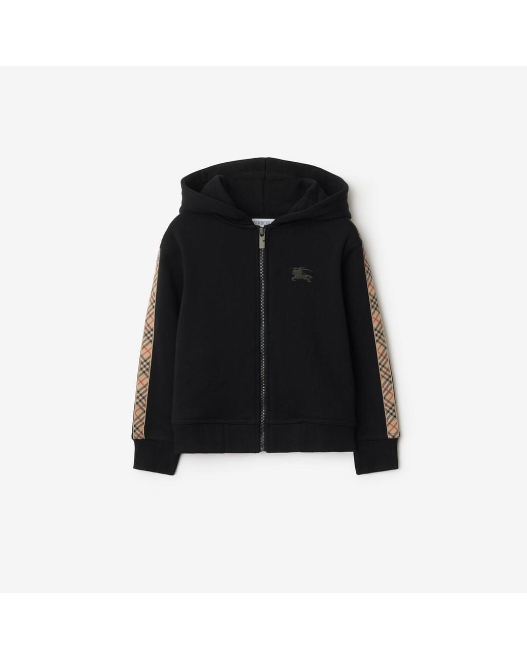 Burberry Black Childrens Check Trim Cotton Zip Hoodie for men