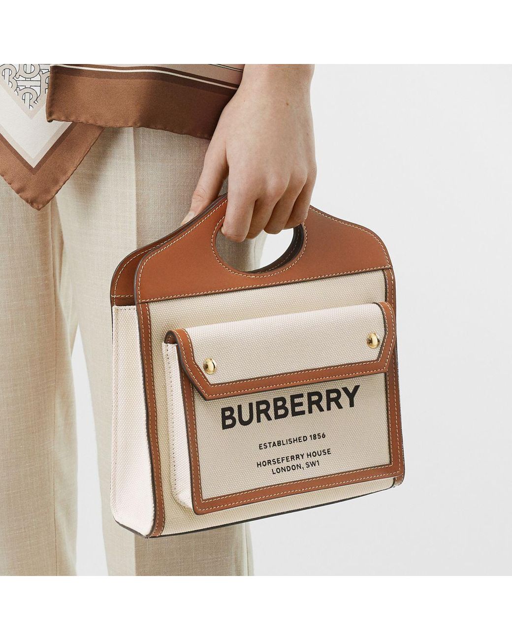 Burberry Mini Two tone Canvas And Leather Pocket Bag in Brown Lyst UK