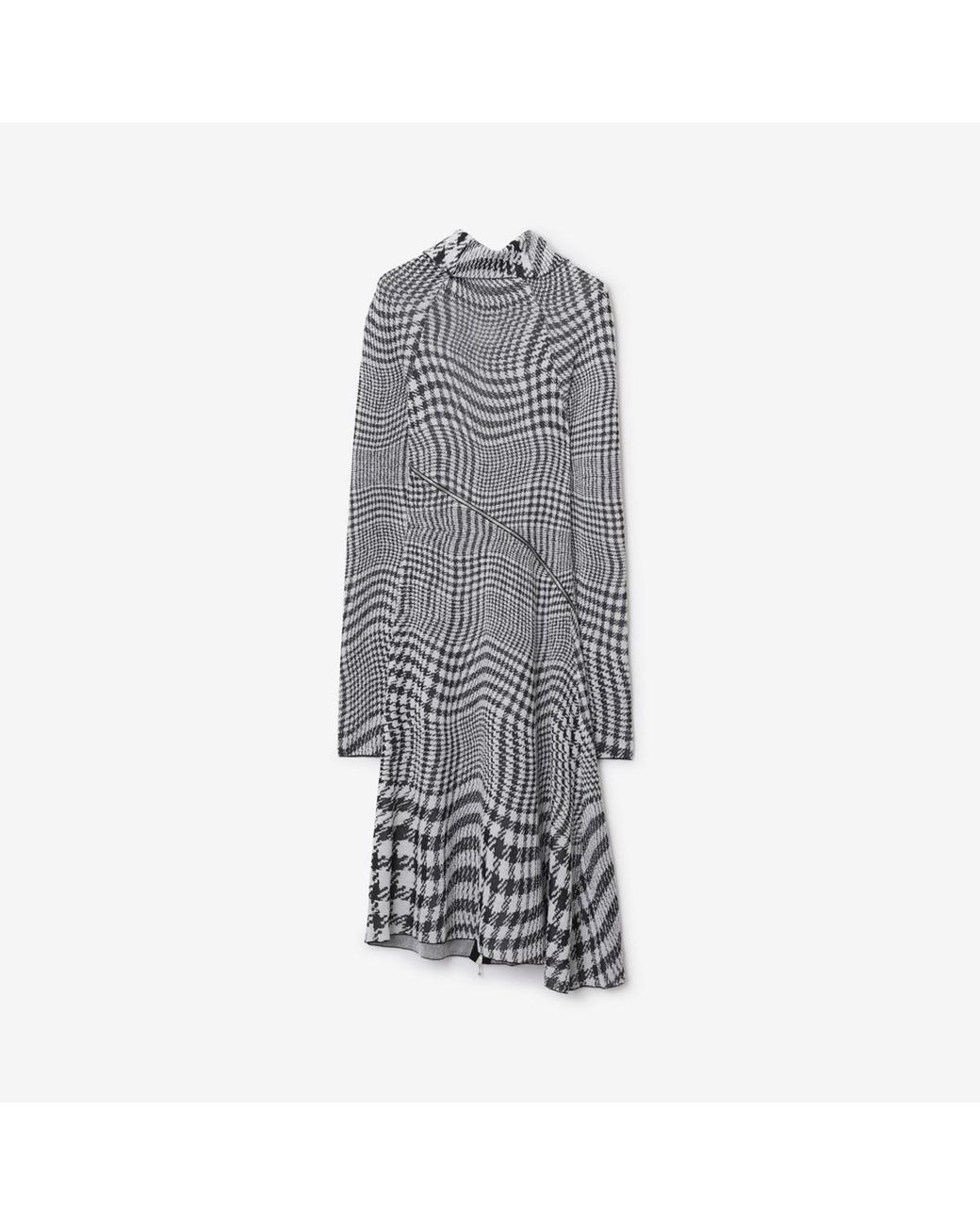 Burberry Warped Houndstooth Wool Blend Dress in Grey | Lyst UK