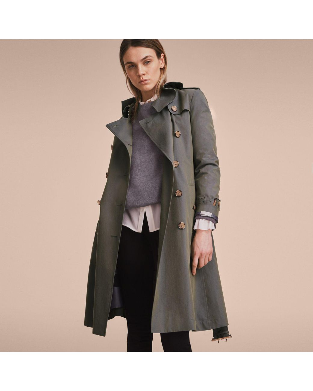Burberry Tropical Gabardine Trench Coat With Ruffle Detail Storm