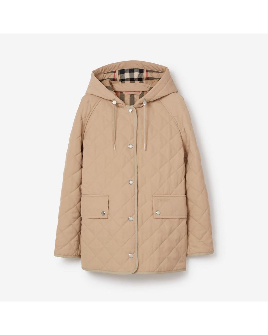 Burberry Logo Detail Diamond Quilted Hooded Jacket in Natural | Lyst