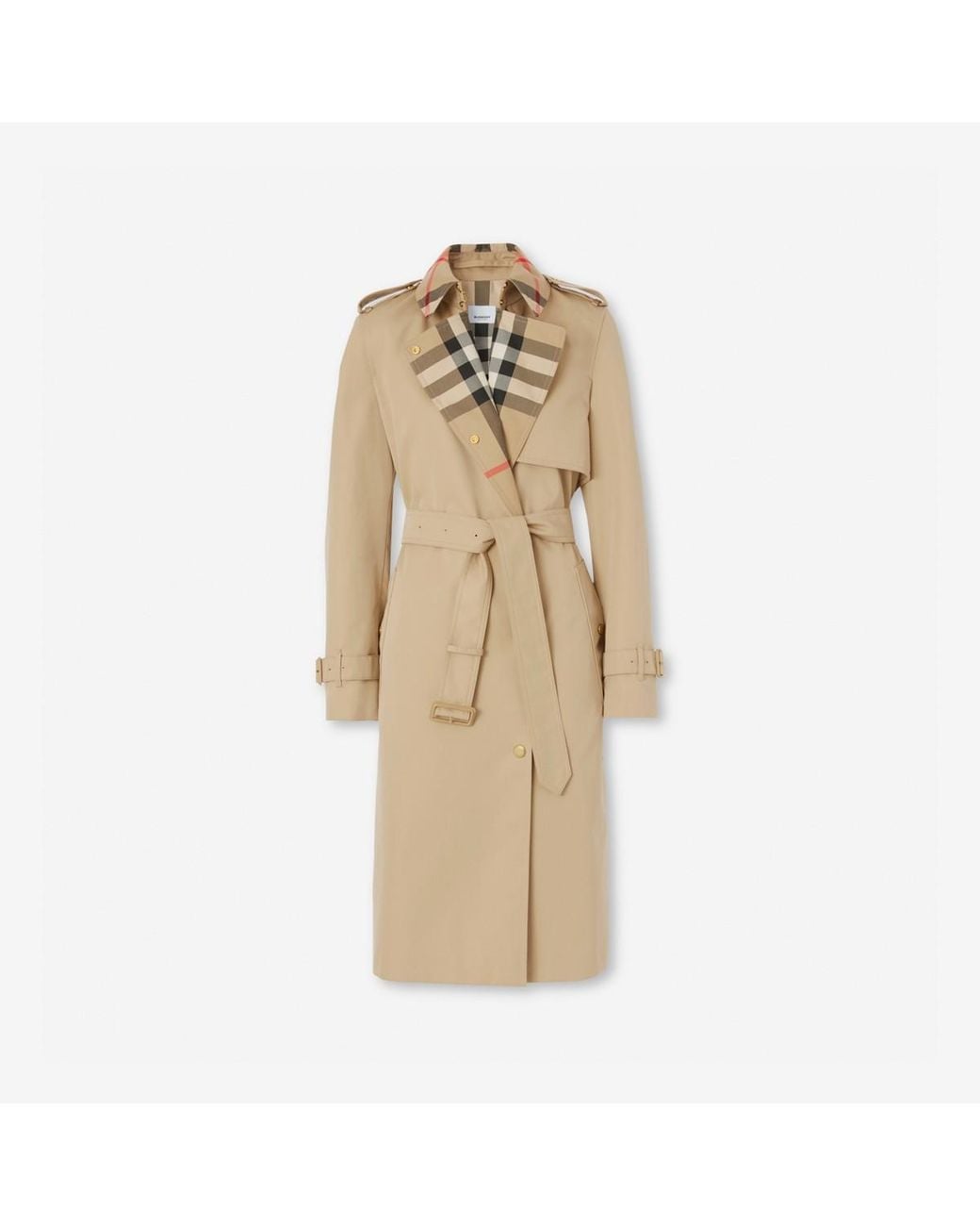 Burberry Natural Long Check Collar Gabardine Trench Coat