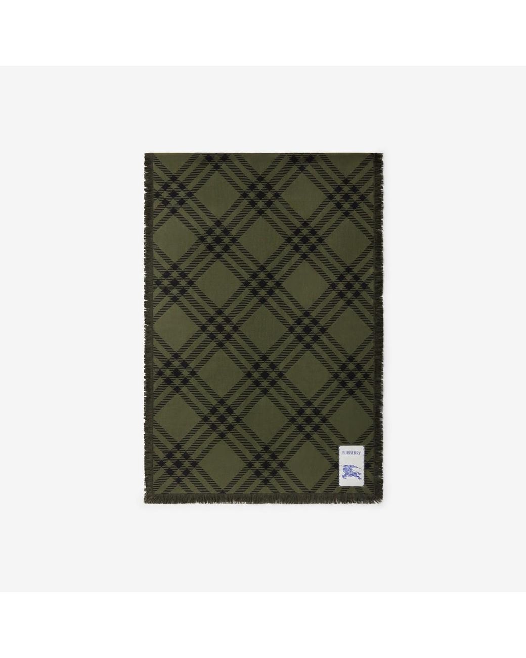 Burberry Green Wide Check Wool Silk Scarf