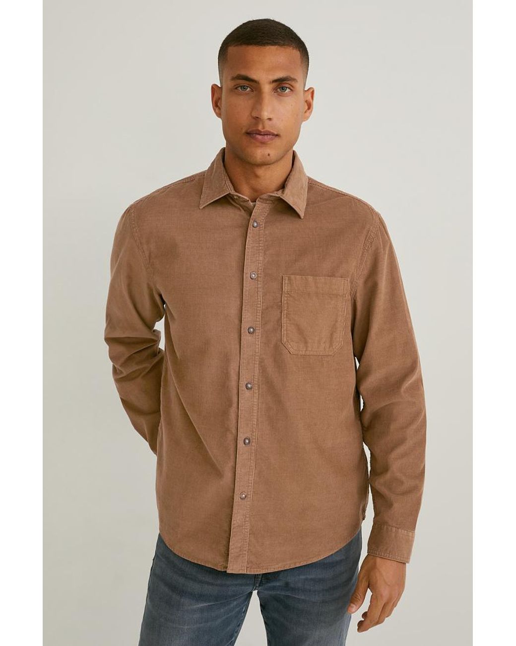 C&A Corduroy Overhemd-regular Fit-kent in het Bruin voor heren | Lyst NL