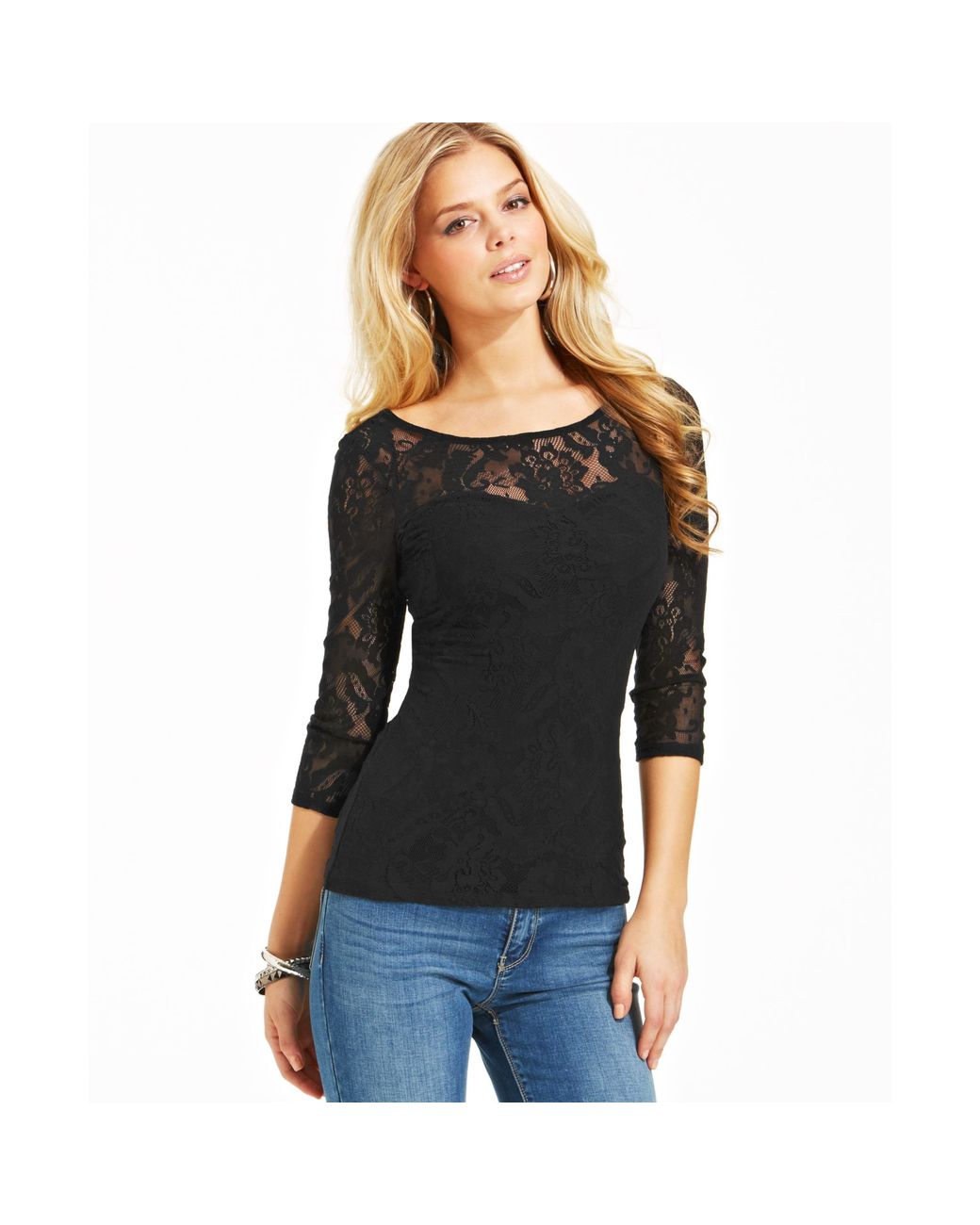 Guess Lace Top in Black | Lyst