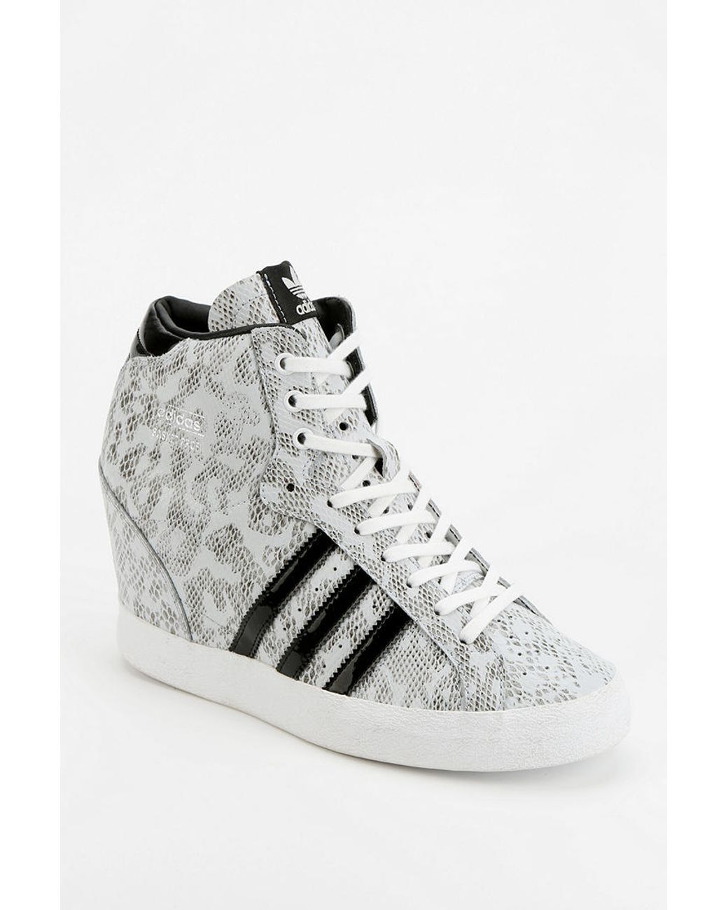 adidas Basket Snakeskin Hidden Wedge Hightop Sneaker in White | Lyst