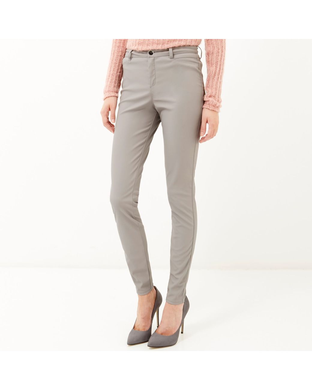 Grey leather shop look trousers