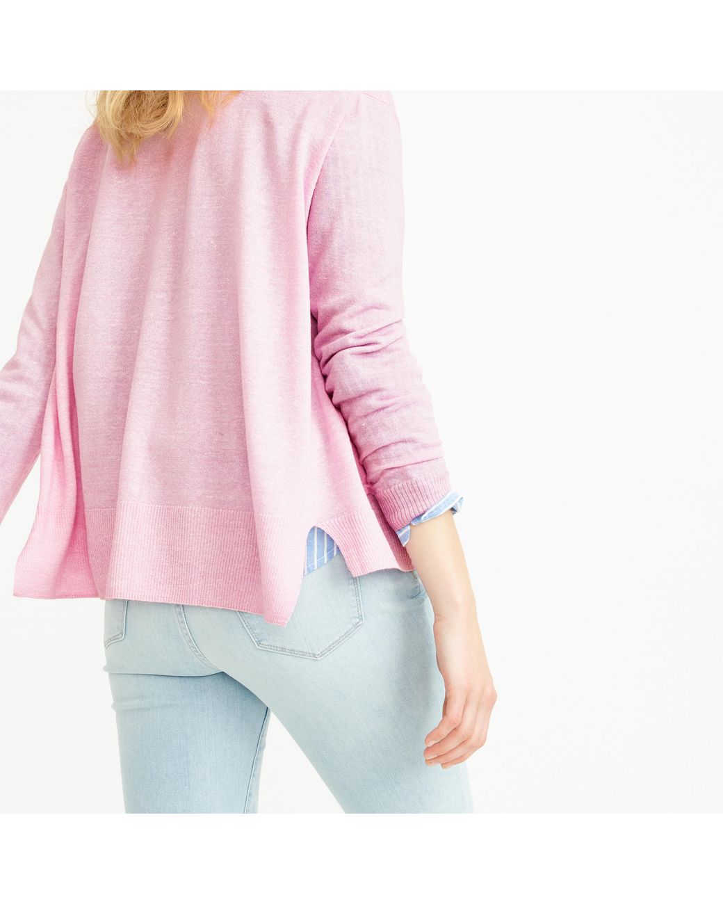J.Crew Merino Linen V-neck Cardigan Sweater in Pink | Lyst