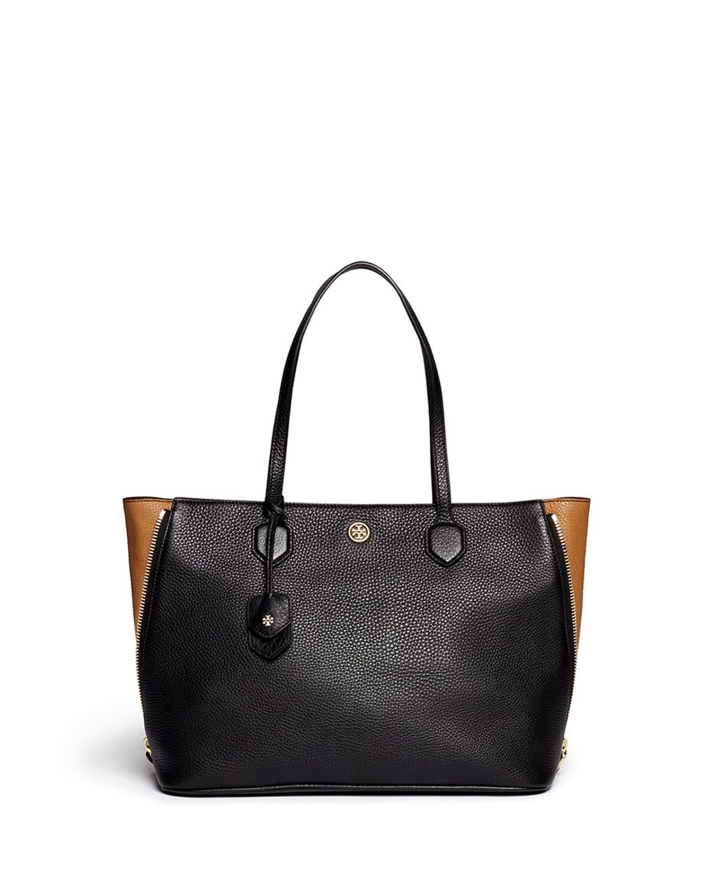 Tory Burch 'robinson' Side Zip Pebbled Leather Tote in Black | Lyst