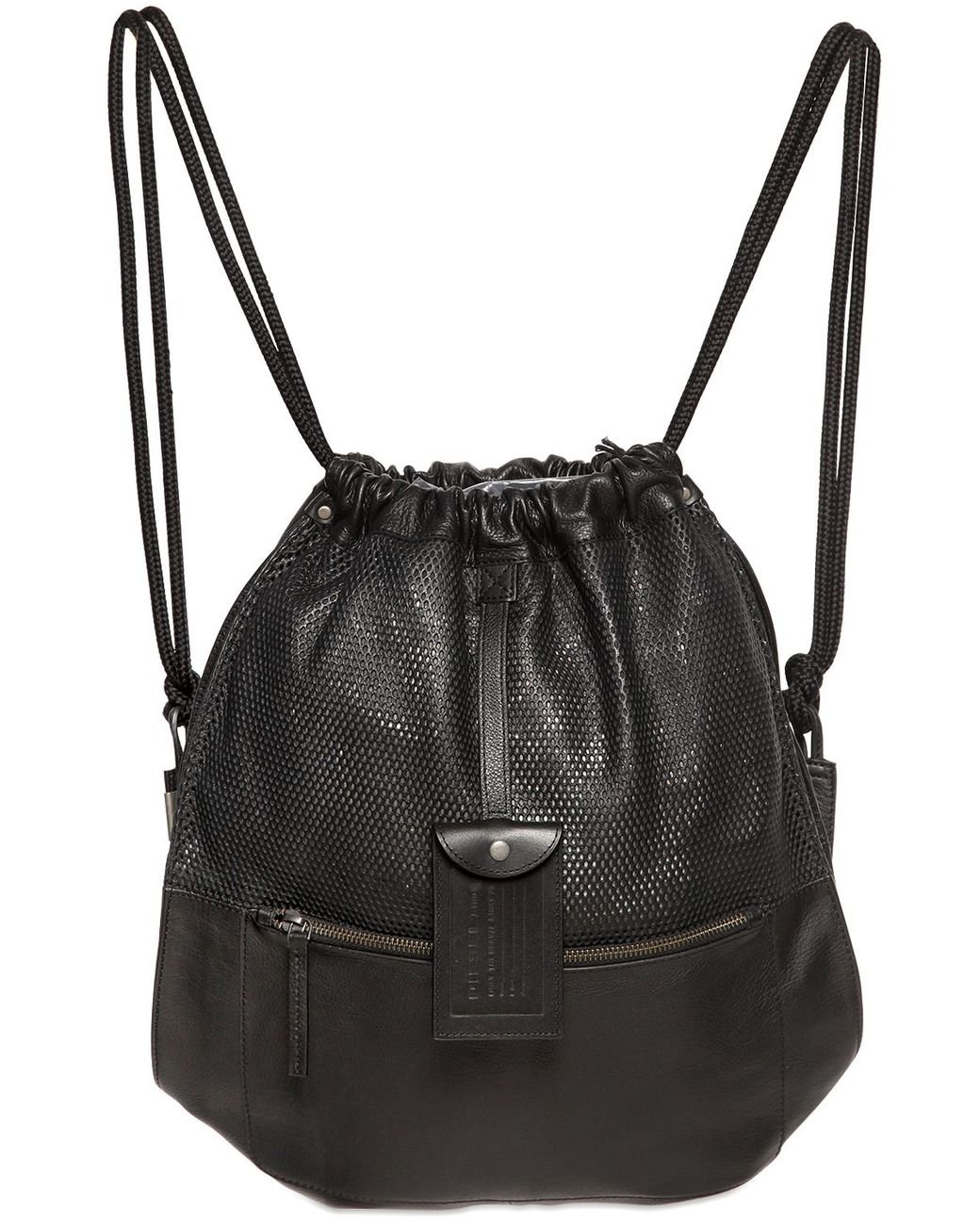 DIESEL Leather Drawstring Backpack in Black for Men Lyst