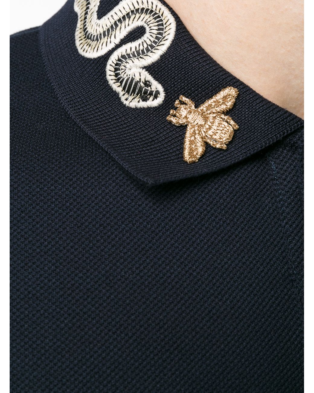 Gucci Snake And Bee Collar Polo Shirt in Blue for Men | Lyst