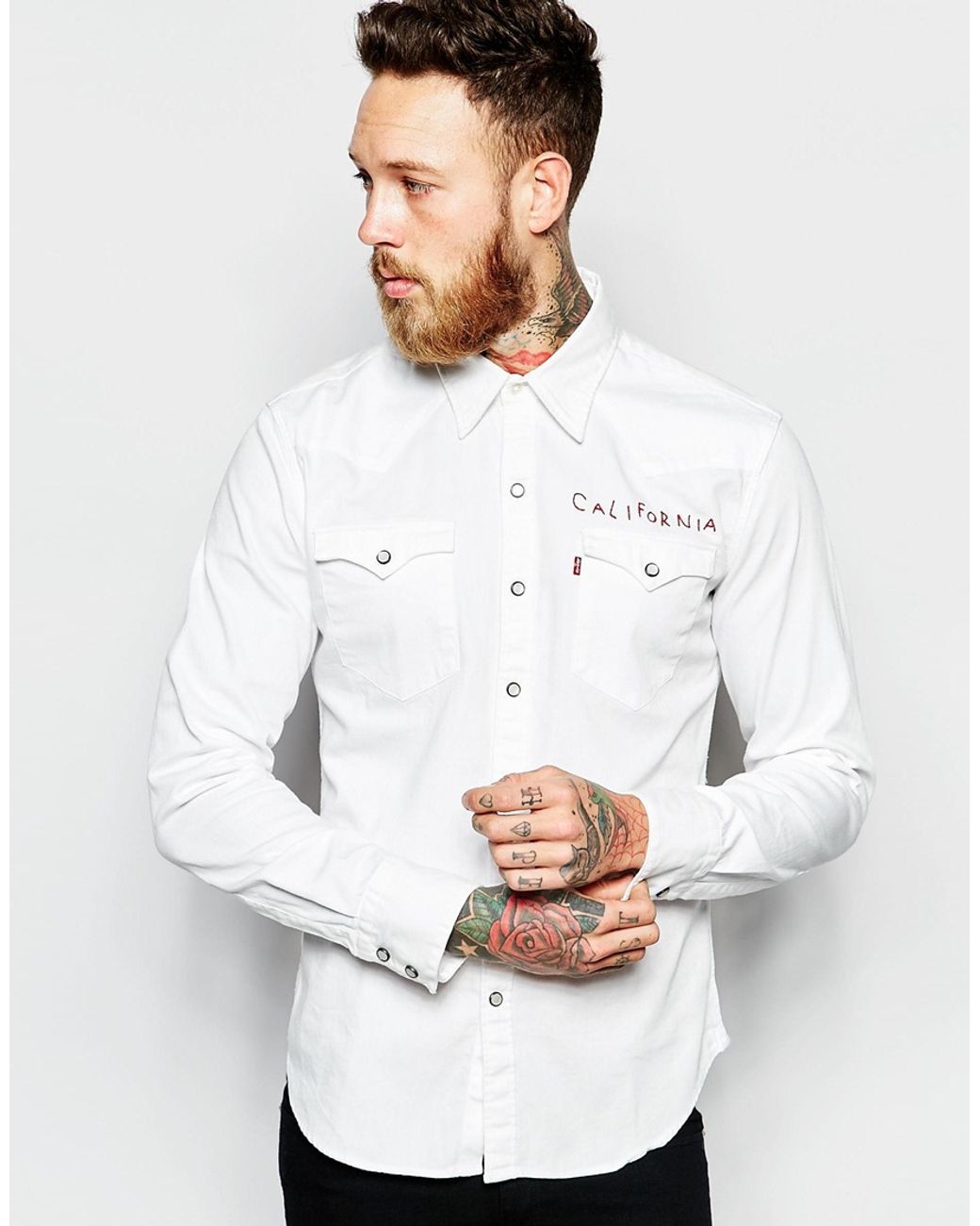 Levi's Levi's Shirt Premium Goods Barstow Western Slim Fit California  Embroidery In White for Men | Lyst UK