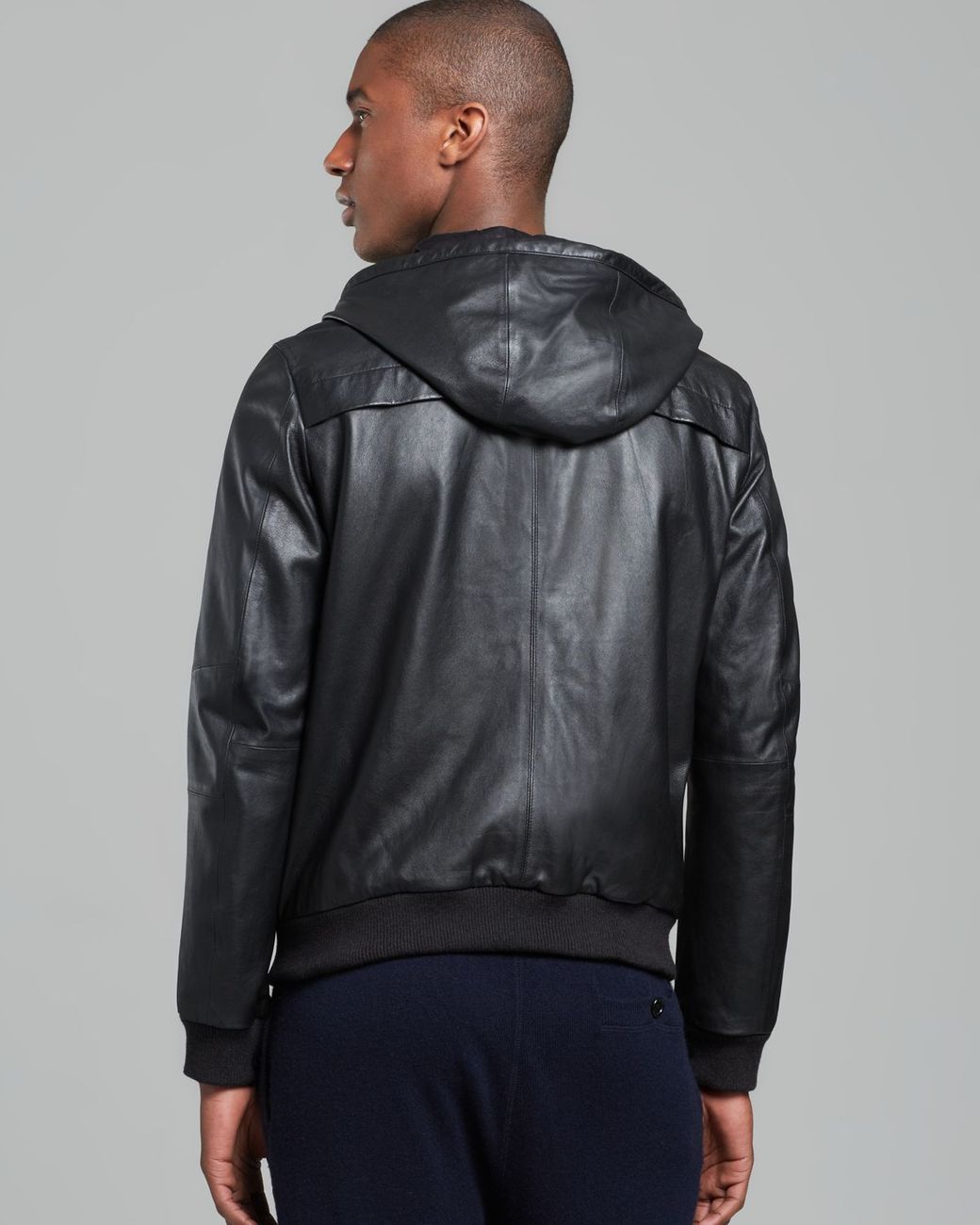 Vince Hooded Leather Jacket in Blue for 