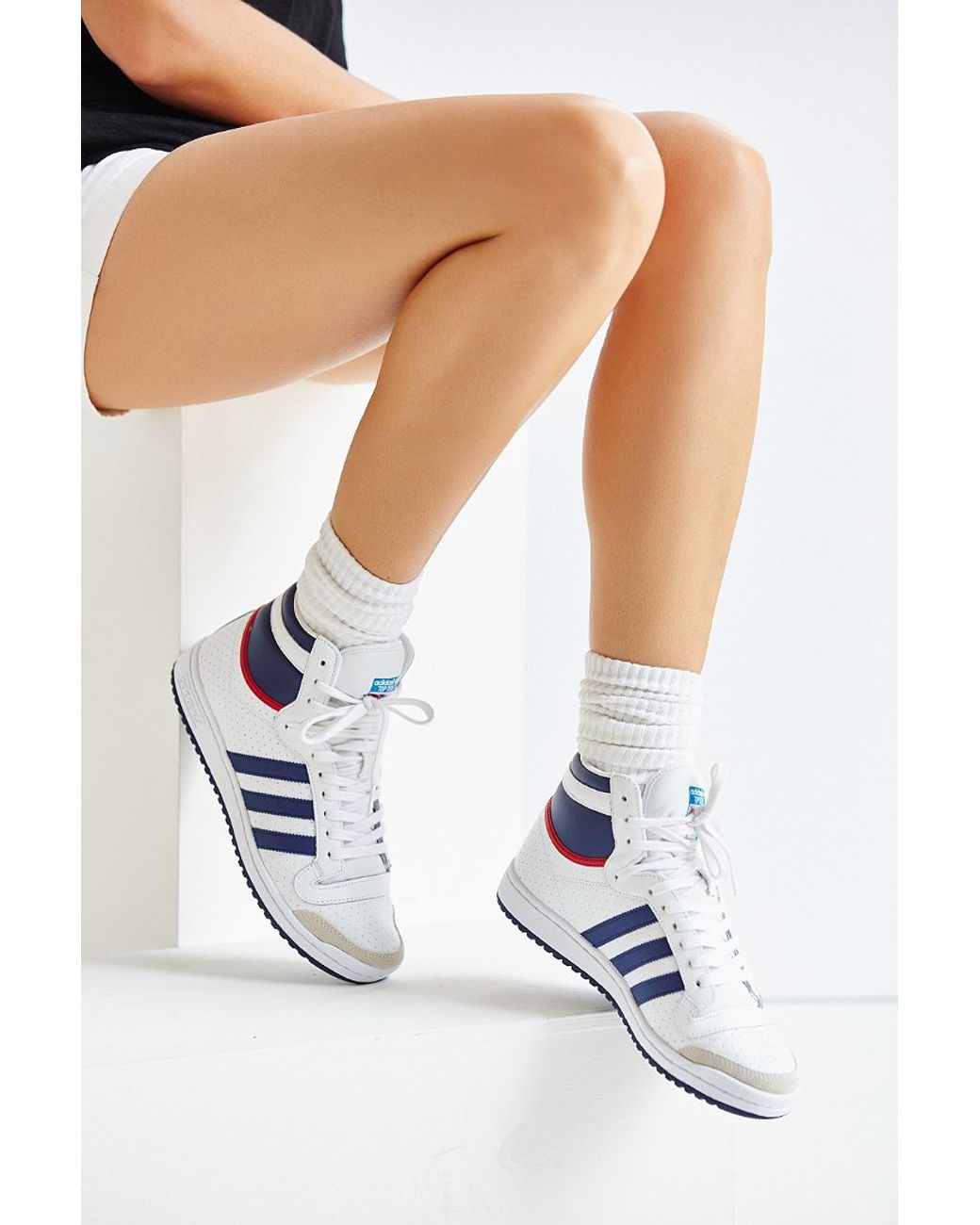 adidas Originals Leather Originals Top Ten Hi High Top Sneaker in Blue |  Lyst