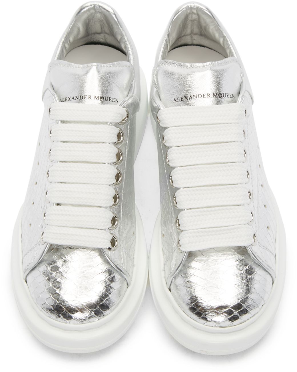 Alexander McQueen Silver Snakeskin Sneakers in Metallic