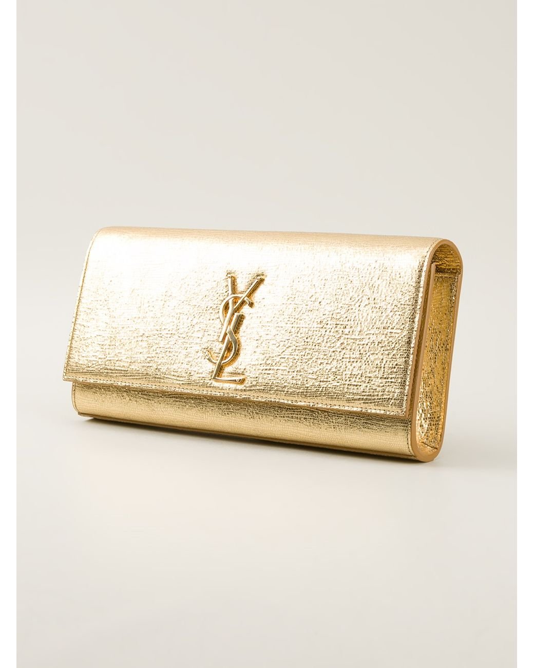 Saint Laurent Women's Gold Leather Metallic Flap Clutch For Sale