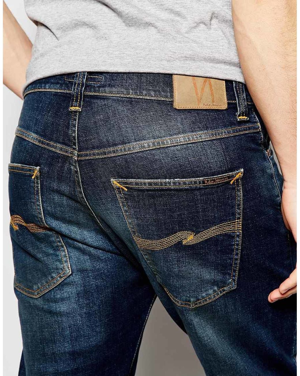 Jean Nudie Jeans Brute Knut - Taille W32 L28 - Bleu Denim Stretch - Coupe Slim - Occasion Parfait état - Coton/élasthanne - Fermeture Zip