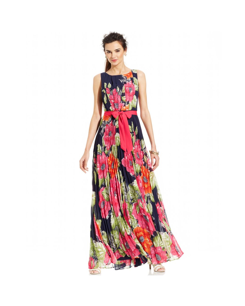 Eliza J Sleeveless Floral Pleated Maxi Dress in Red | Lyst