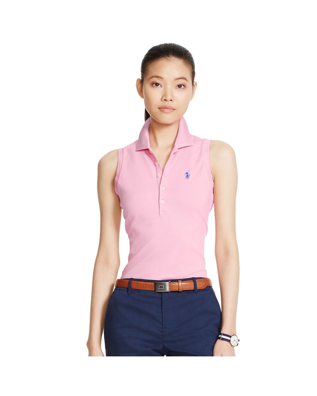 Ralph Lauren Golf Sleeveless Cotton Mesh Polo in Pink | Lyst