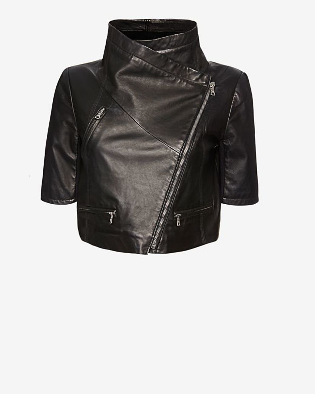 Yigal Azrouël Short Sleeve Crop Leather Jacket: Black | Lyst