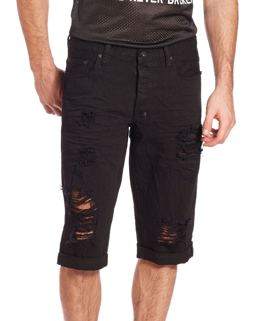 PRPS Distressed Denim Shorts in Black for Men Lyst