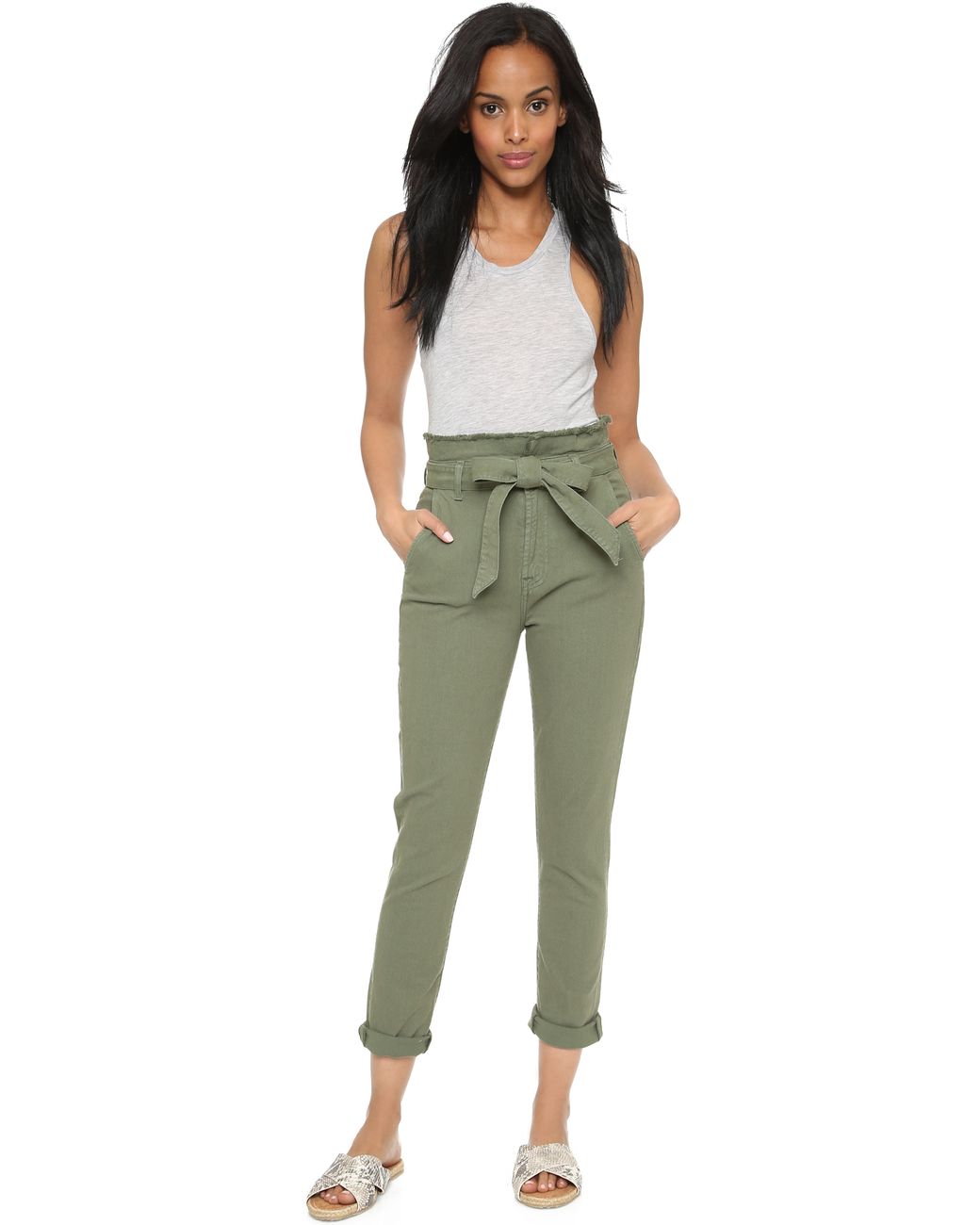 7 For All Mankind Paper Bag Waist Jeans - Fatigue in Green | Lyst