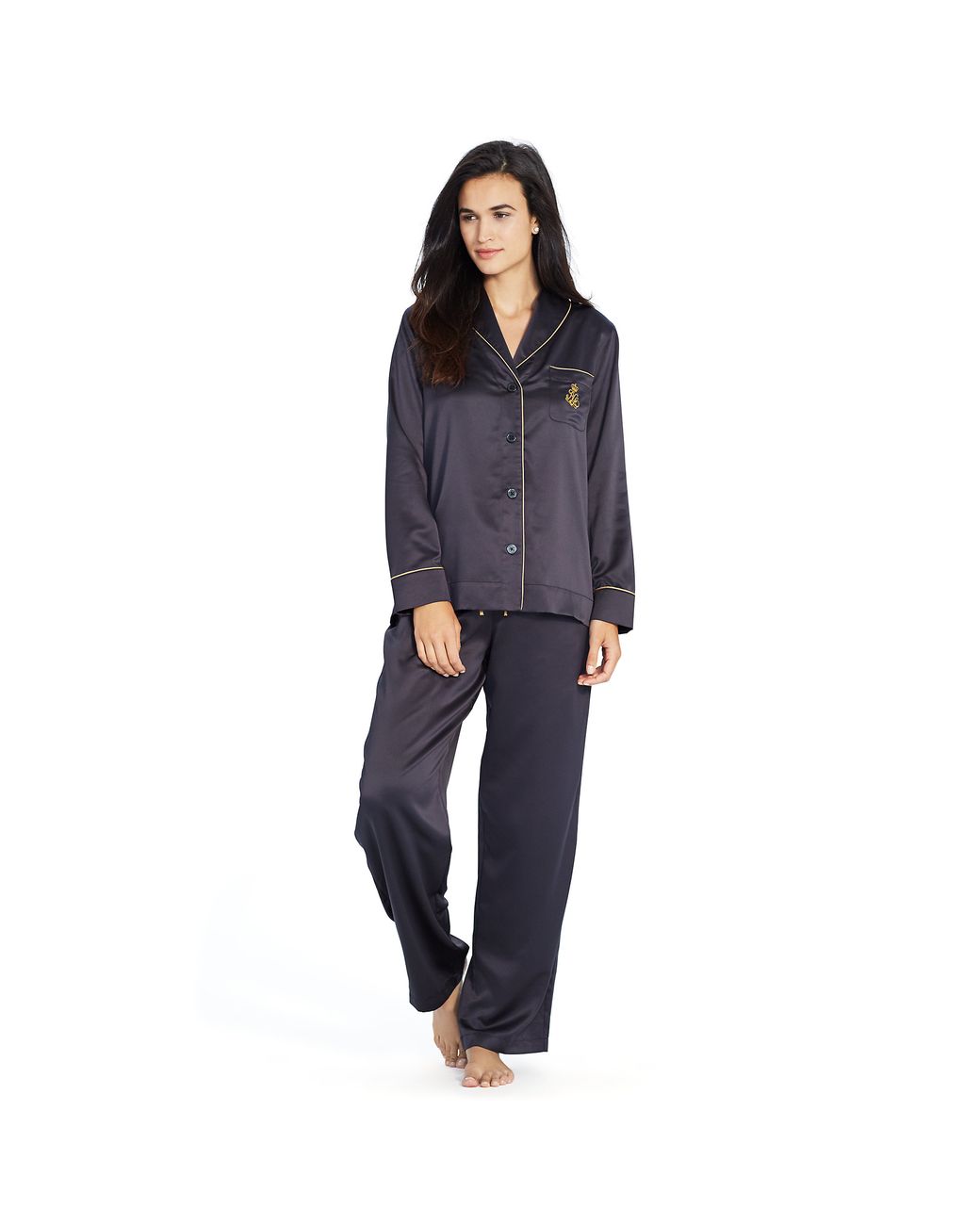 Ralph Lauren Satin Pajama Set in Black | Lyst