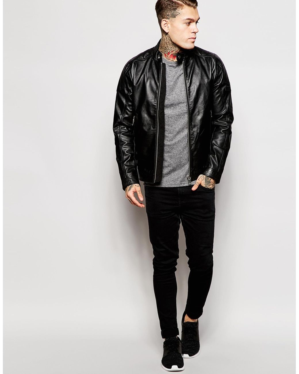 DIESEL Leather Jacket L-monike Biker in Black for Men | Lyst