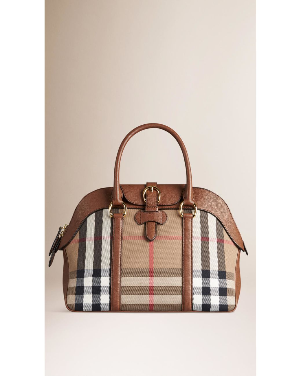 Burberry Large House Check And Leather Bowling Bag in Brown | Lyst