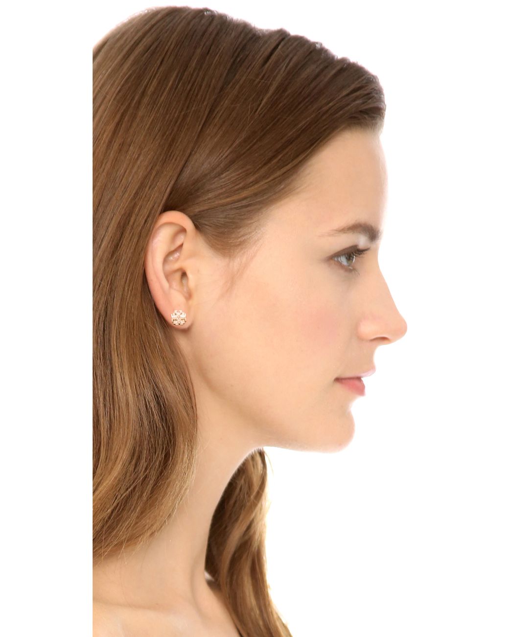 Tory Burch Small T Logo Stud Earrings - Rose Gold in Metallic | Lyst Tory Burch Small T Logo Stud Earrings - Rose Gold in Metallic | Lyst