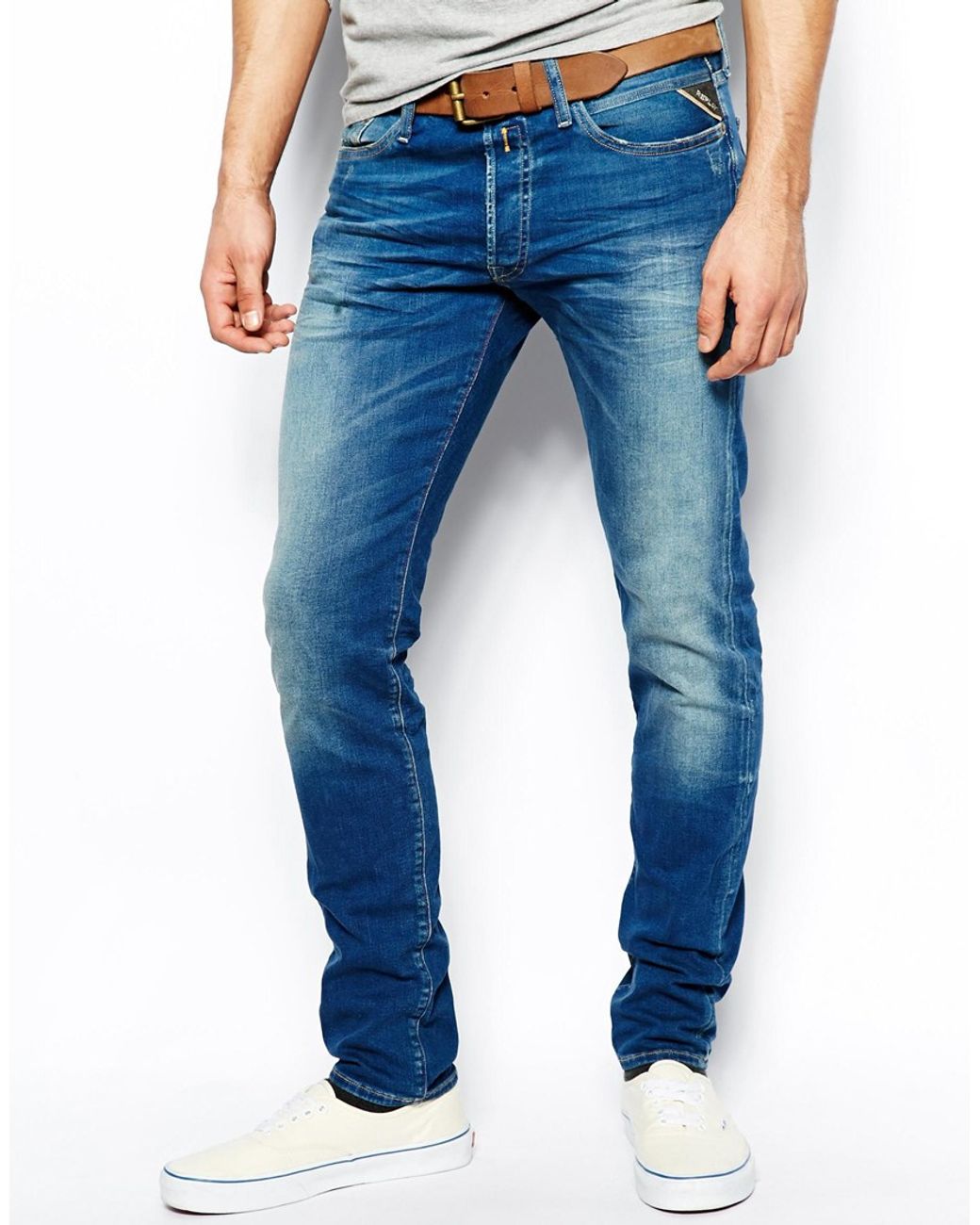 Replay Jeans Hamwell Skinny Fit Stretch Mid Wash in Blue for Men | Lyst
