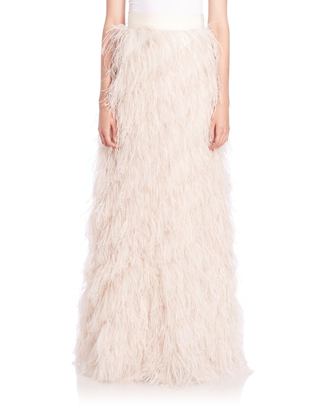 Alice + Olivia Sherelle Feather Maxi Skirt in White | Lyst